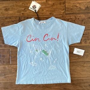 Daydreamer Cin Cin Martini Cocktail Graphic T Shirt Light Blue Women's Small